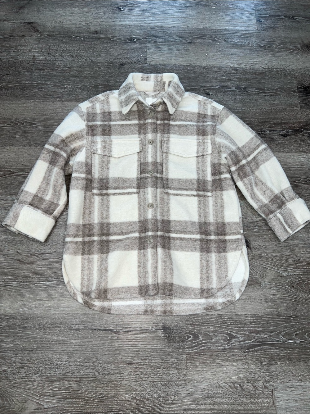 H&M Plaid Button-Front Shacket - Cream & Taupe